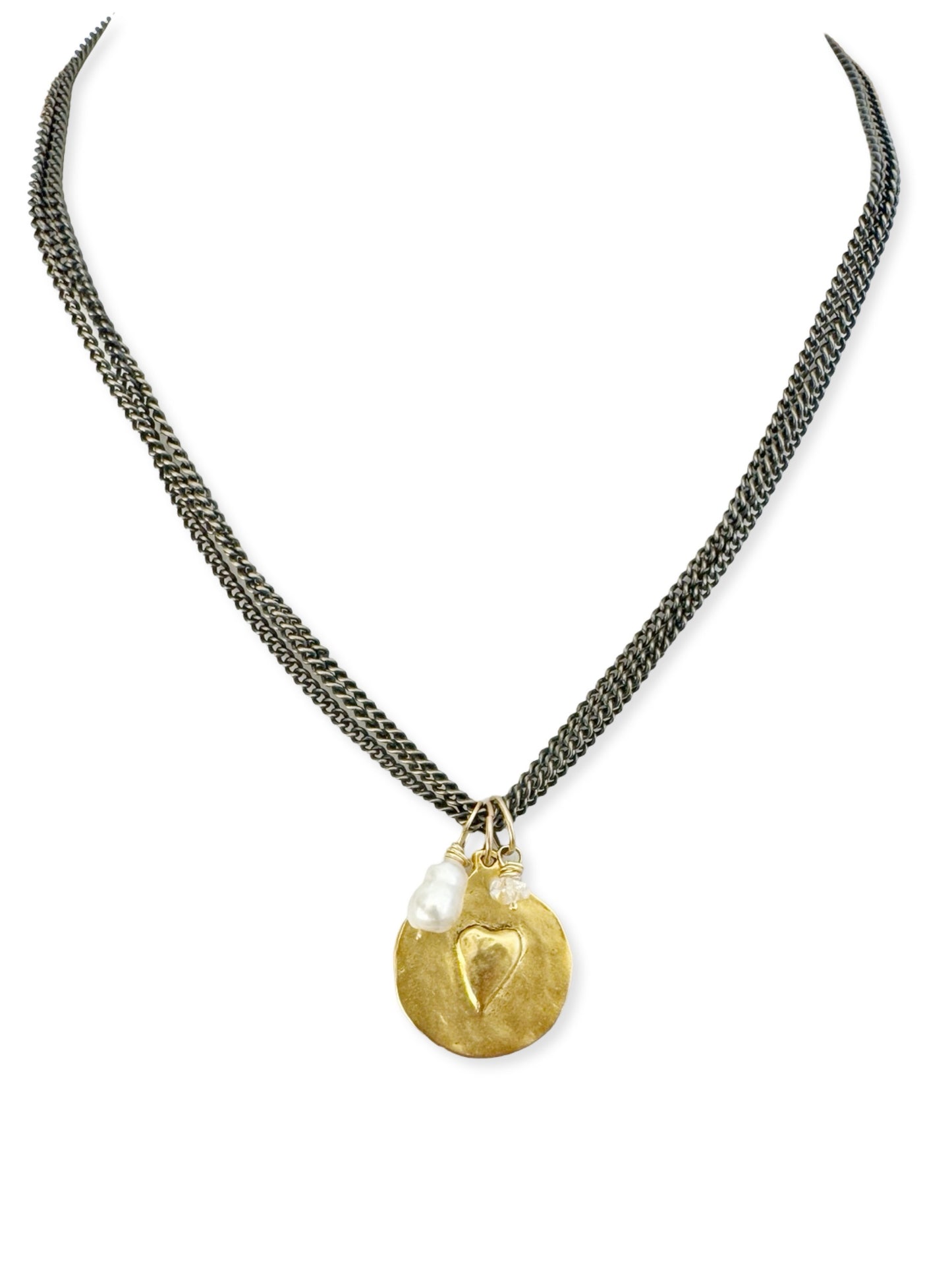 Triple Dark Chain Necklace- Heart