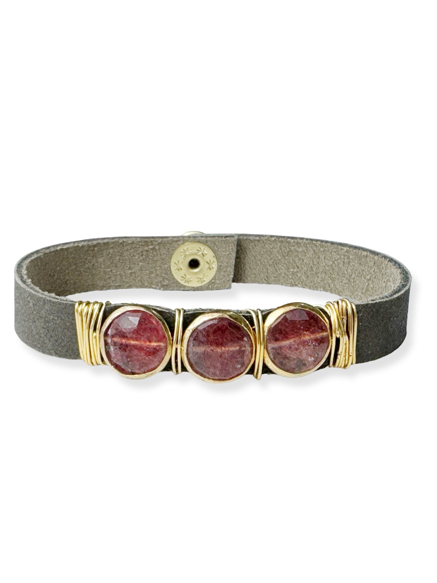 Gold Stone Triple Leather Bracelet