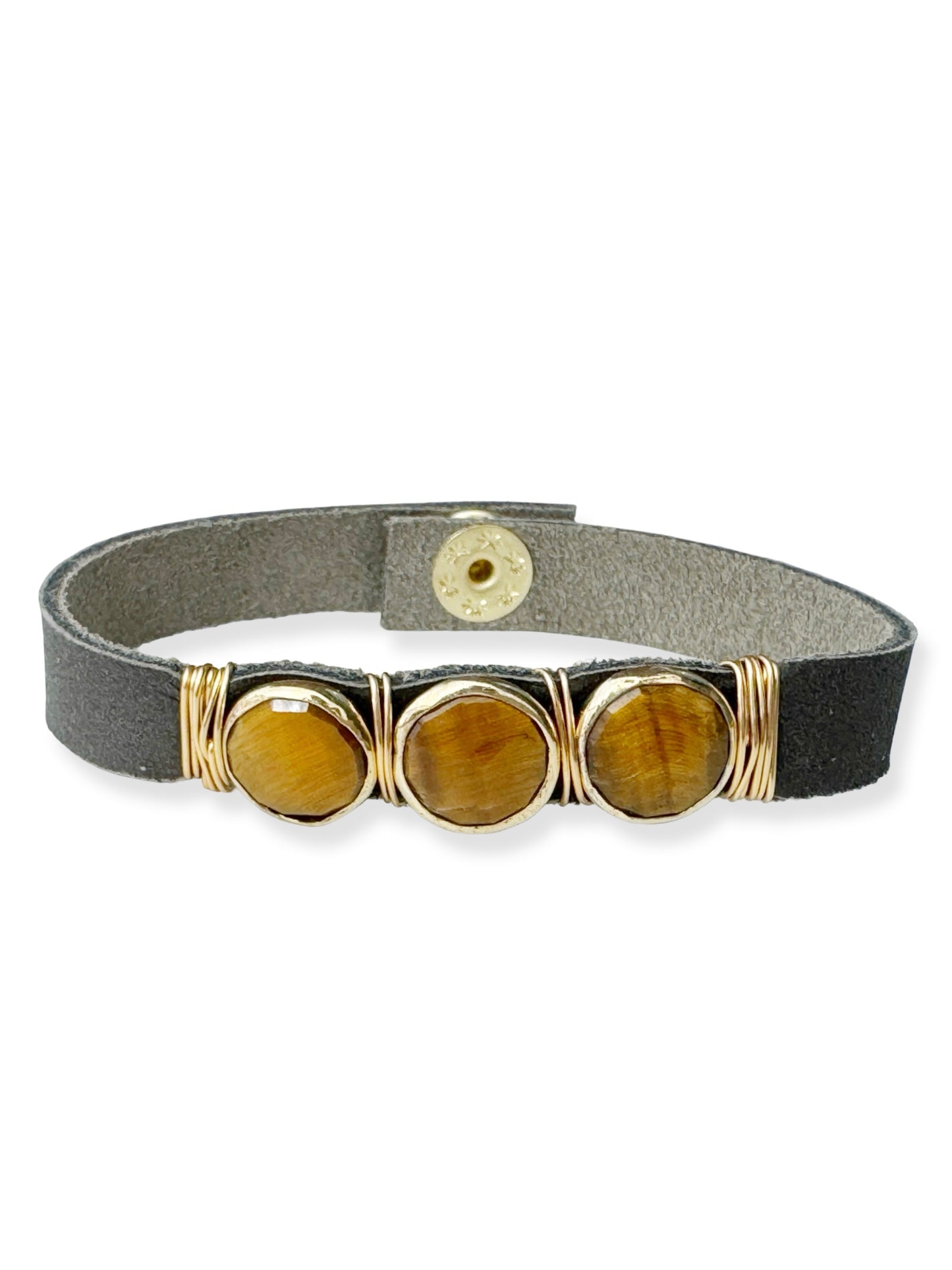 Gold Stone Triple Leather Bracelet