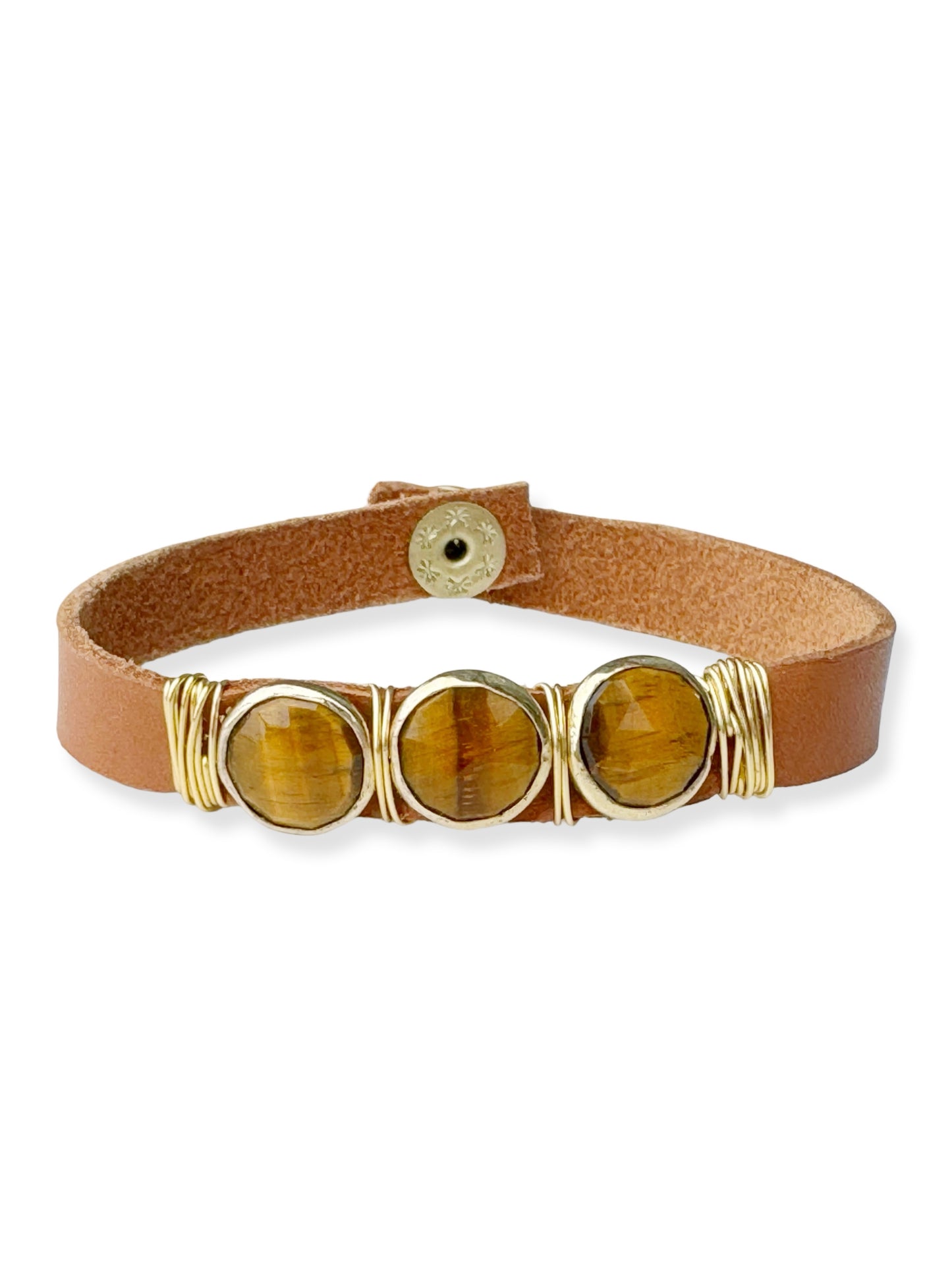 Gold Stone Triple Leather Bracelet