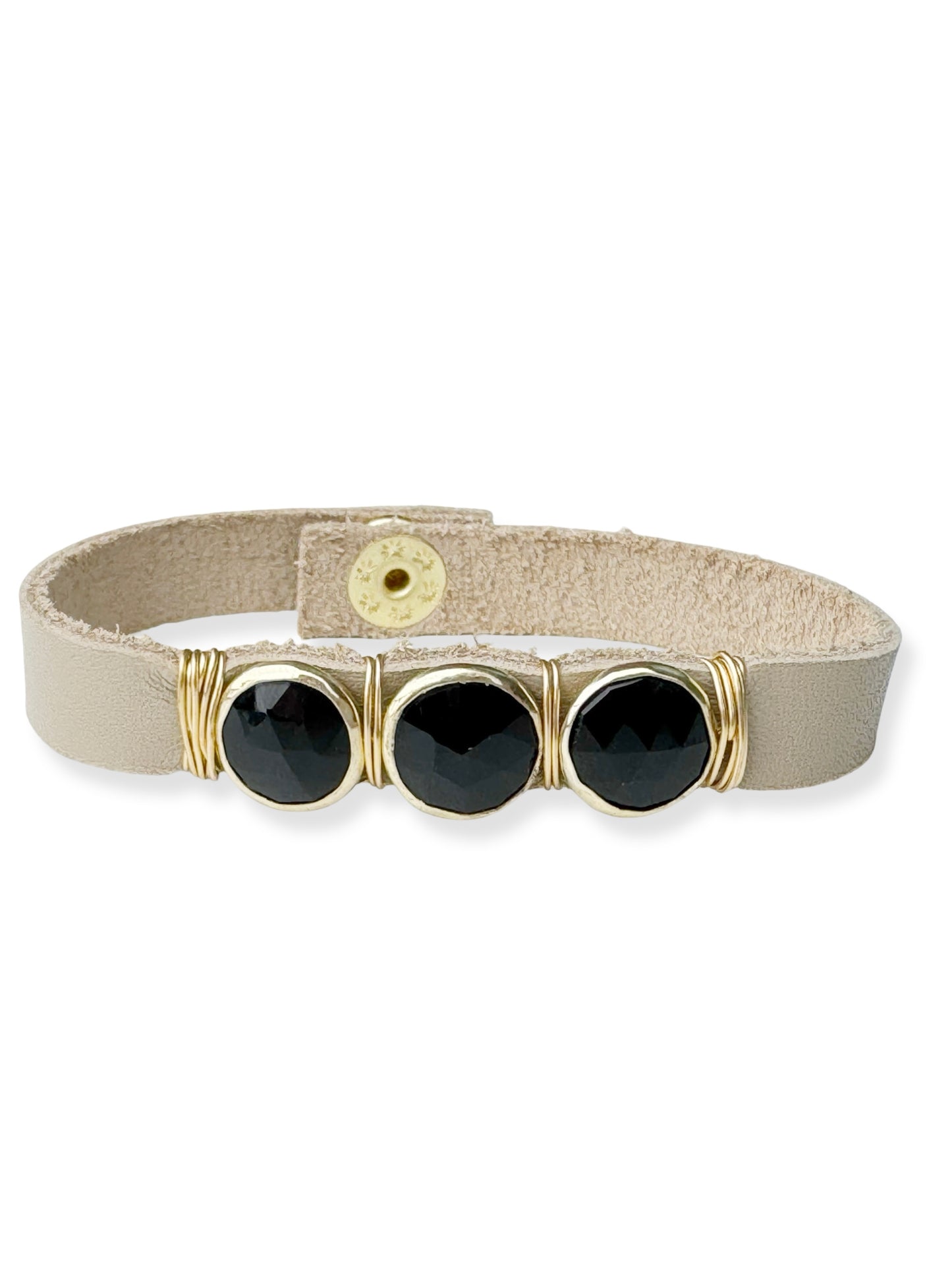 Gold Stone Triple Leather Bracelet