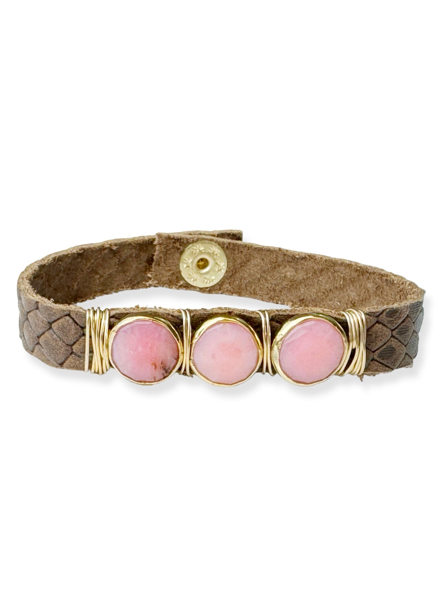 Gold Stone Triple Leather Bracelet