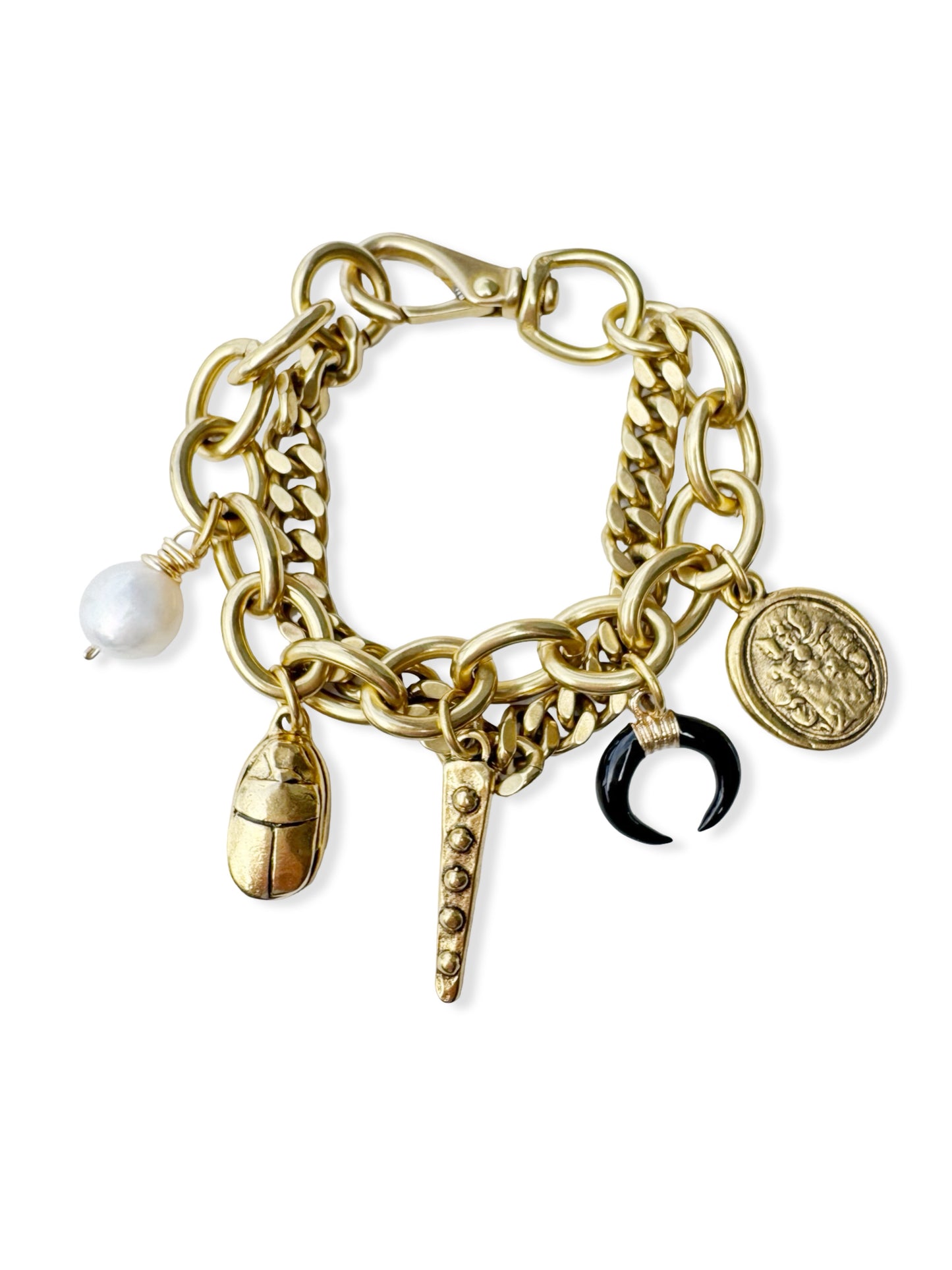Chunky Brass Charm Bracelet