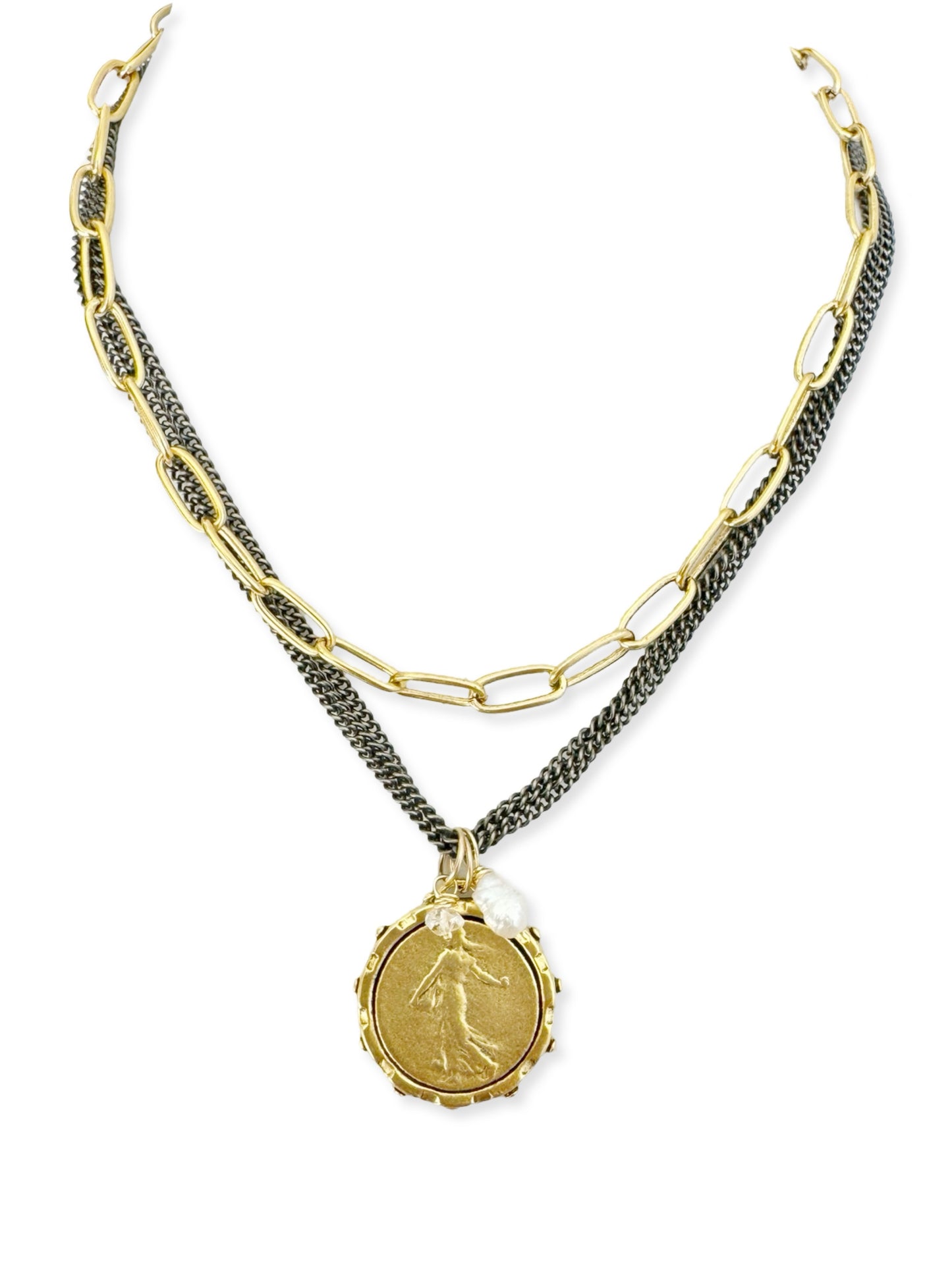 Triple Dark Chain Necklace- French Goddess