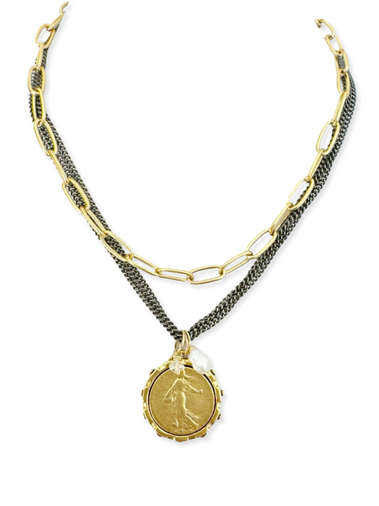 Triple Dark Chain Necklace- French Goddess