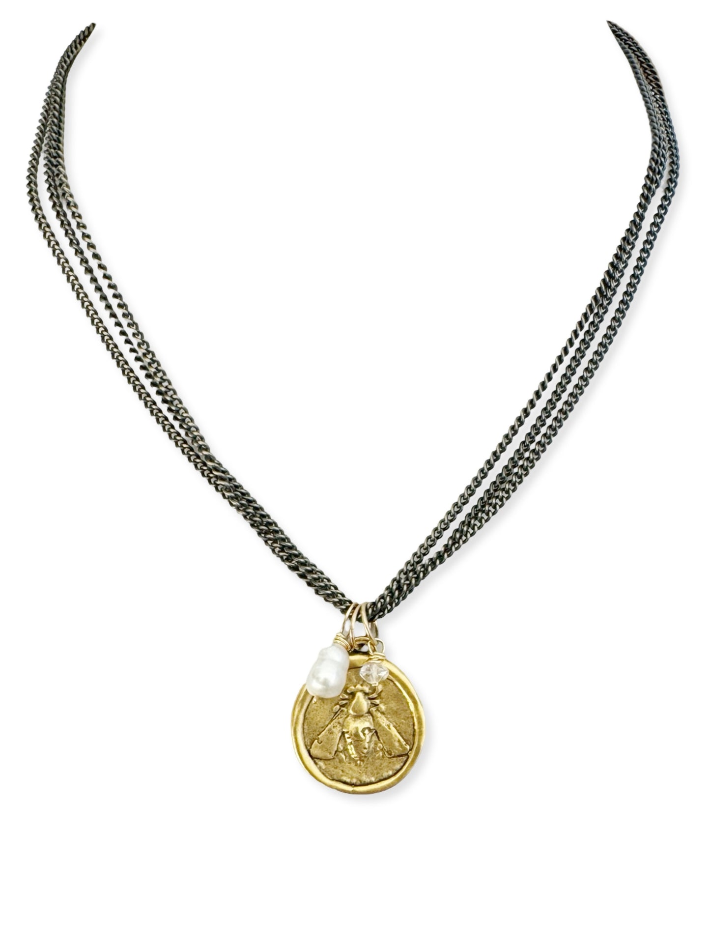 Triple Dark Chain Necklace- Honey Bee