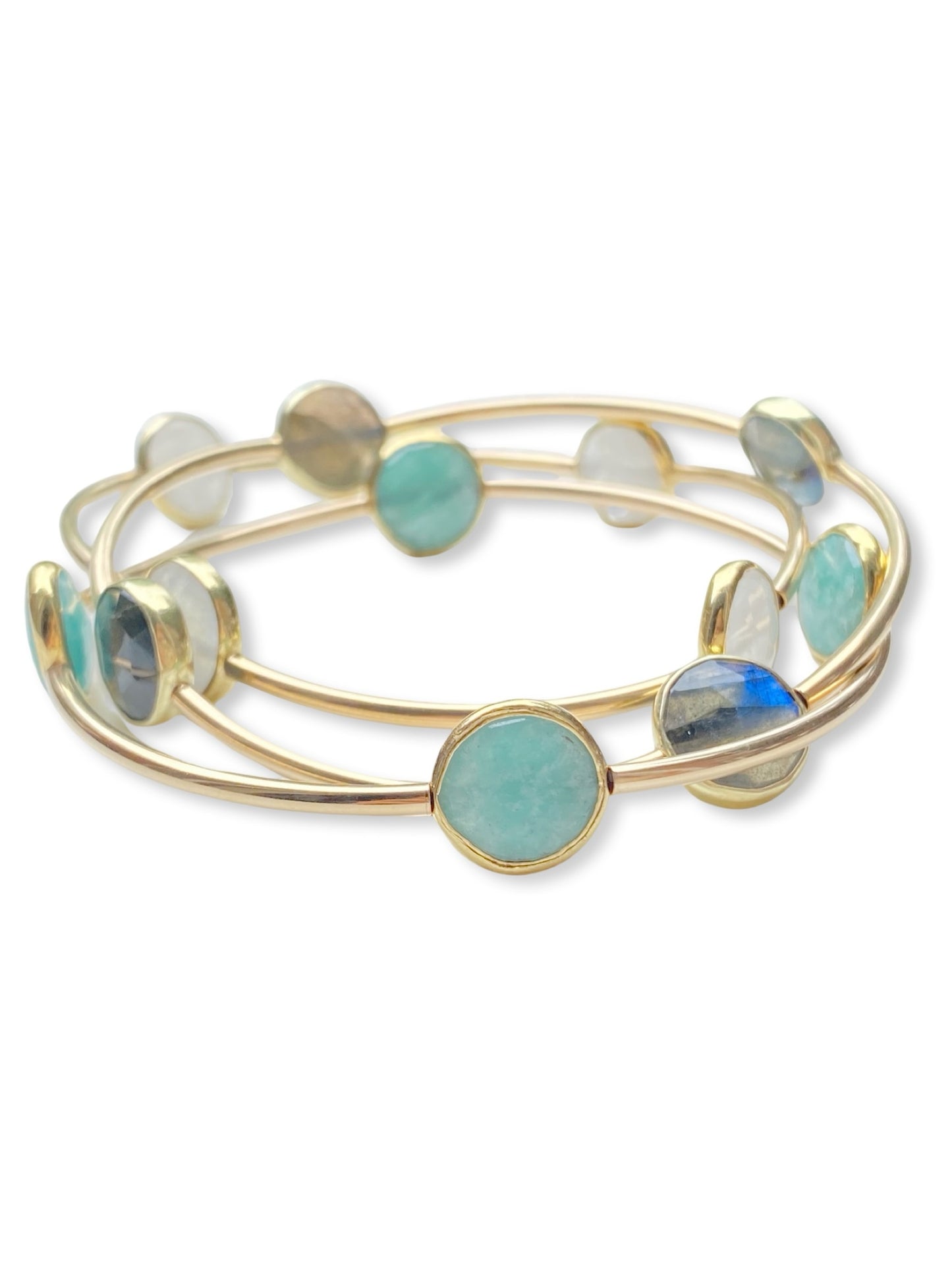 Gold Stone Tube Bangle- Moonstone