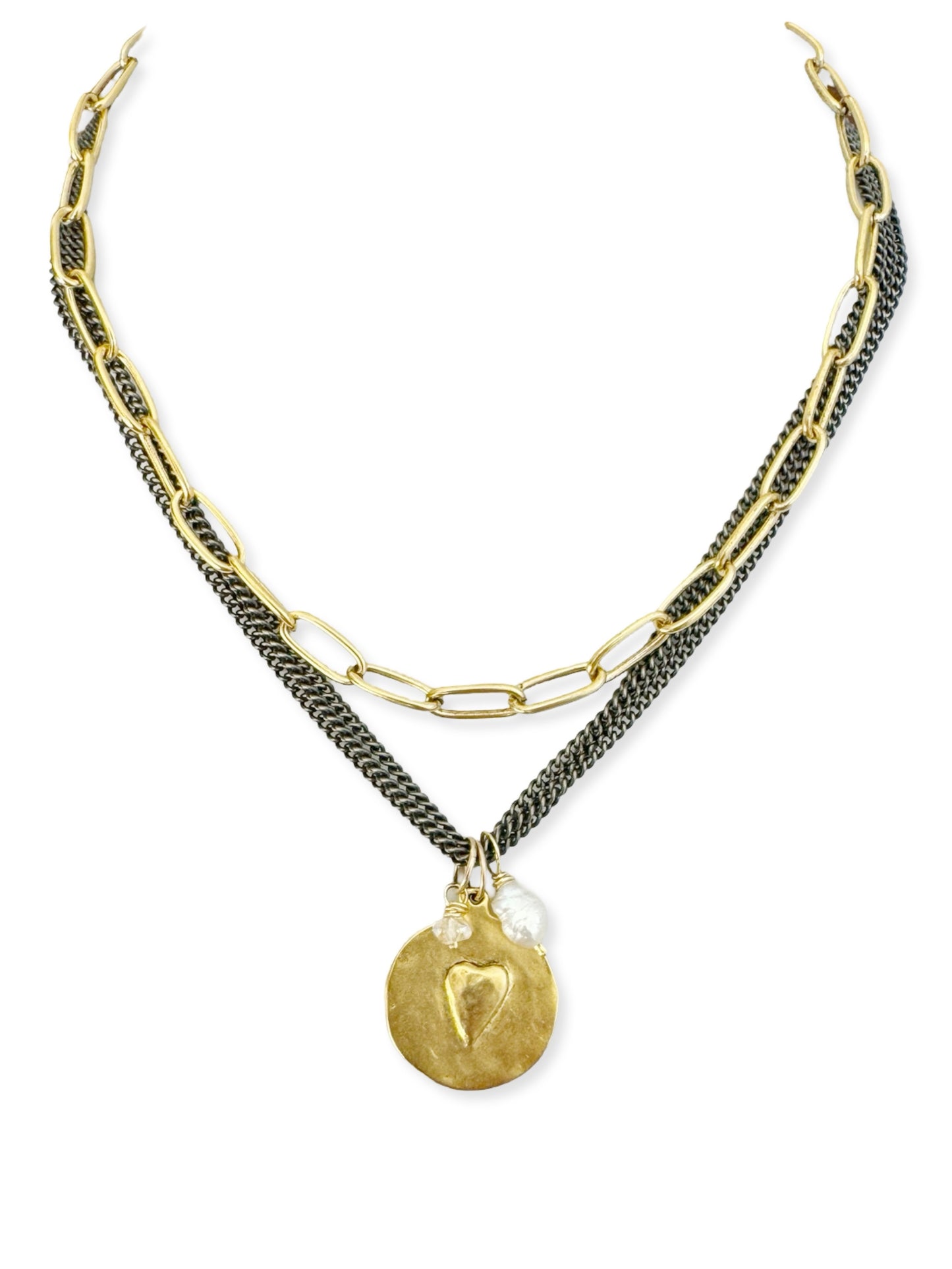 Triple Dark Chain Necklace- Heart