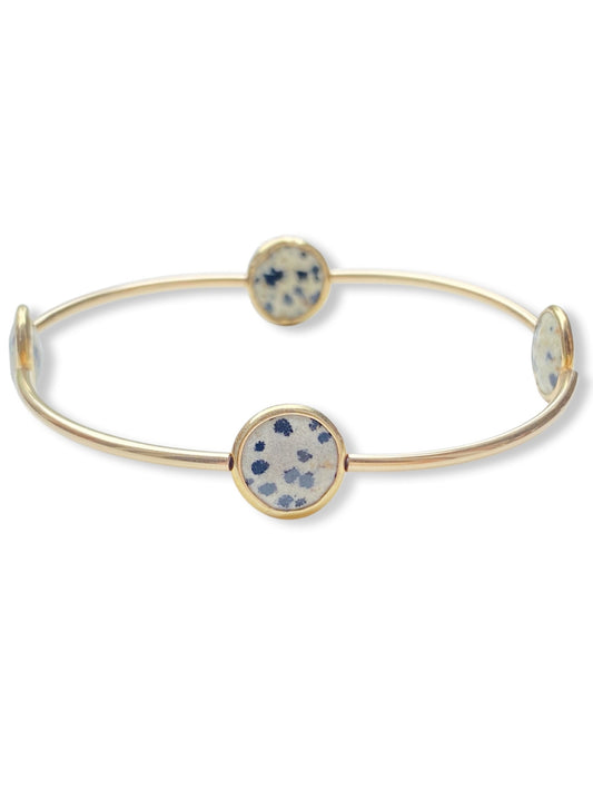 Gold Stone Tube Bangle- Dalmatian Jasper