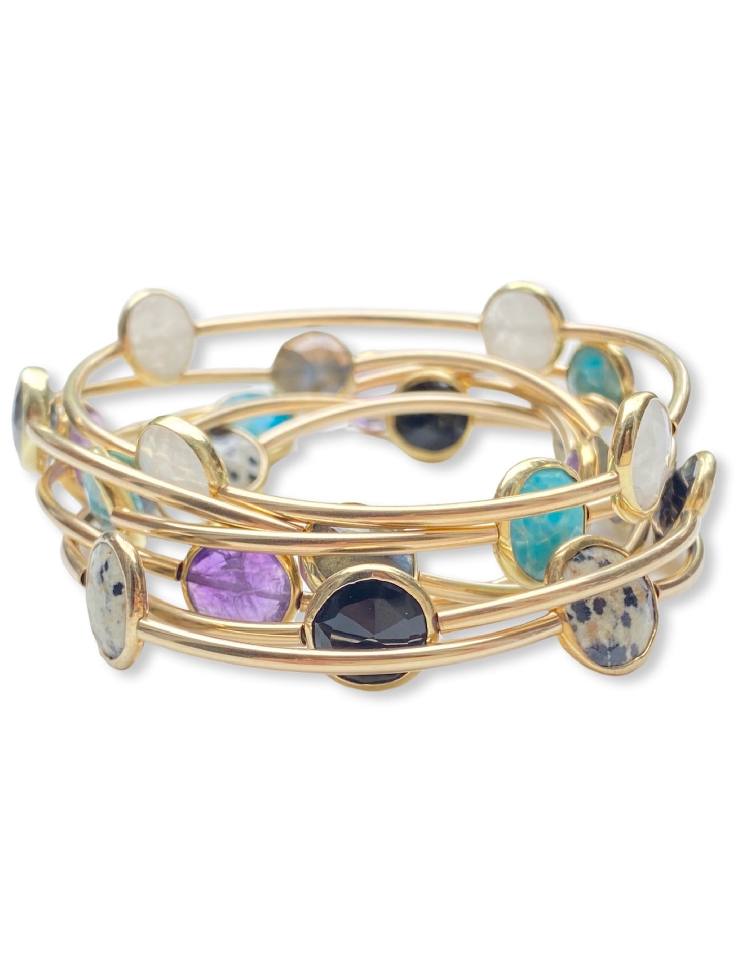 Gold Stone Tube Bangle- Moonstone