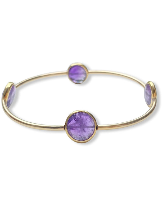 Gold Stone Tube Bangle- Amethyst