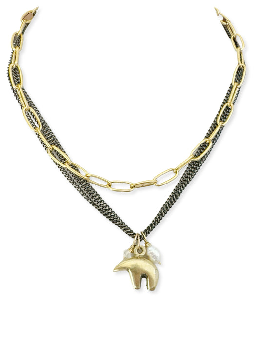Triple Dark Chain Necklace- Bear
