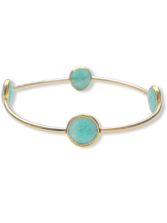 Gold Stone Tube Bangle- Amazonite