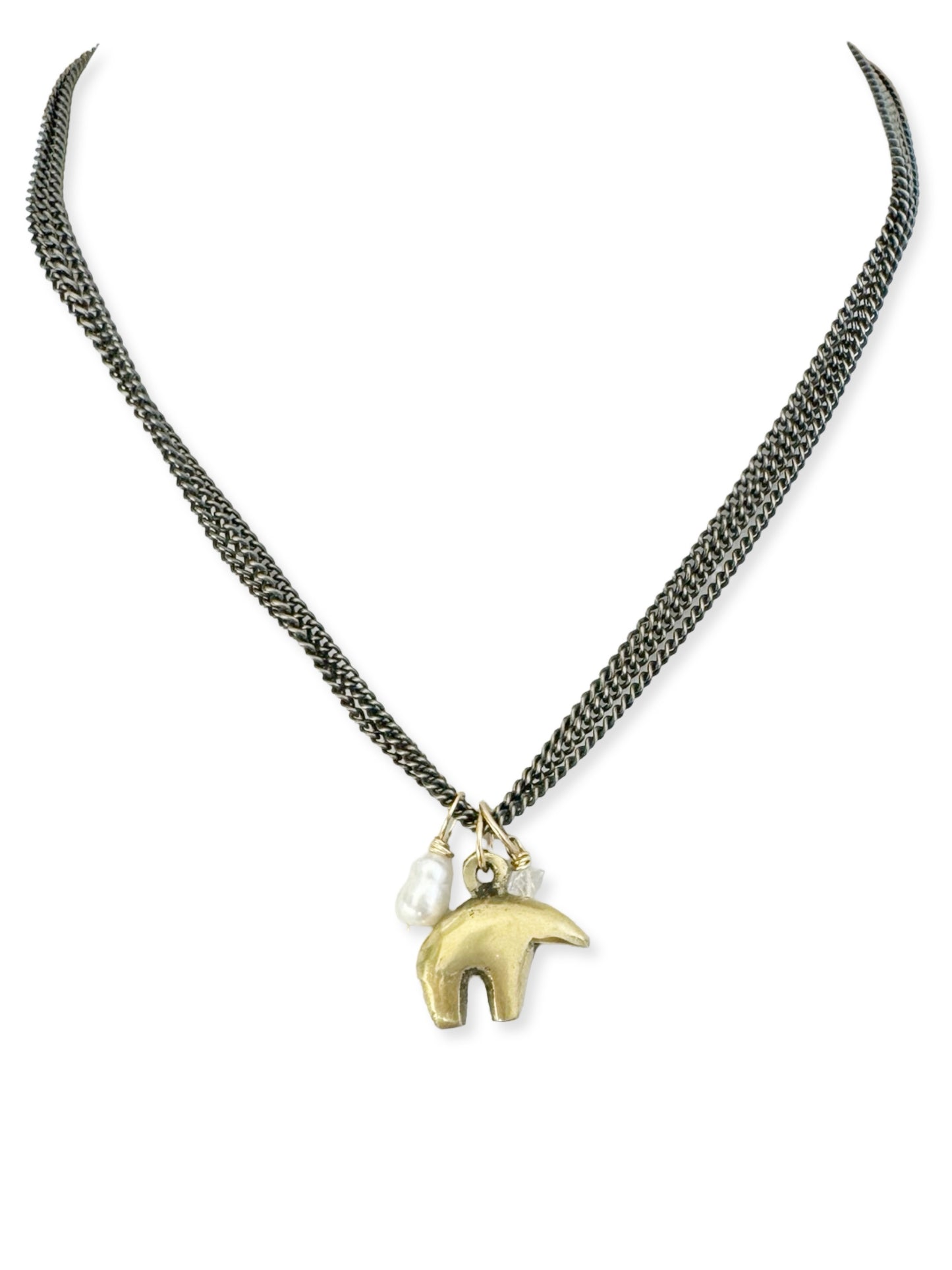 Triple Dark Chain Necklace- Bear