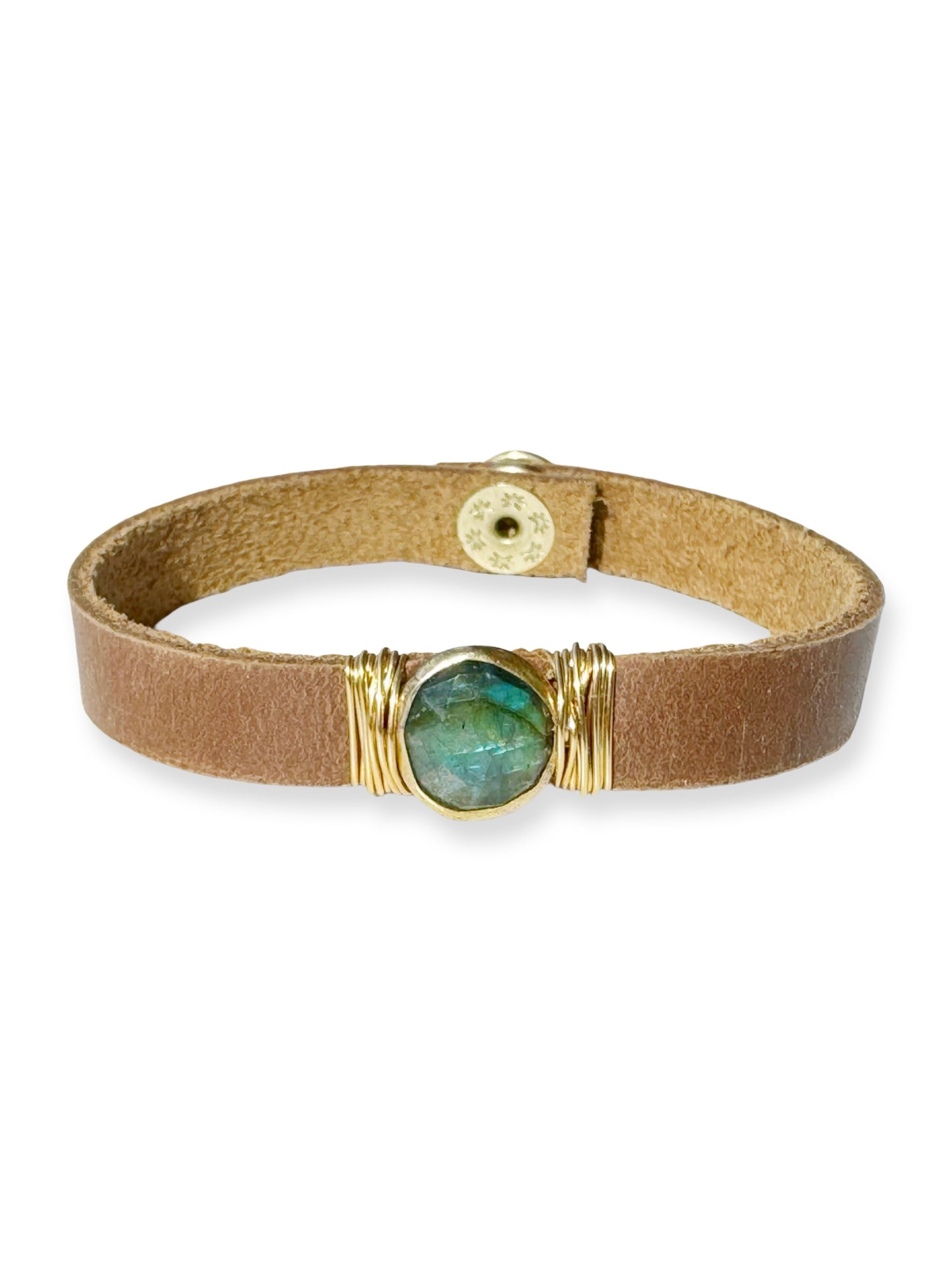 Gold Stone Single Leather Bracelet