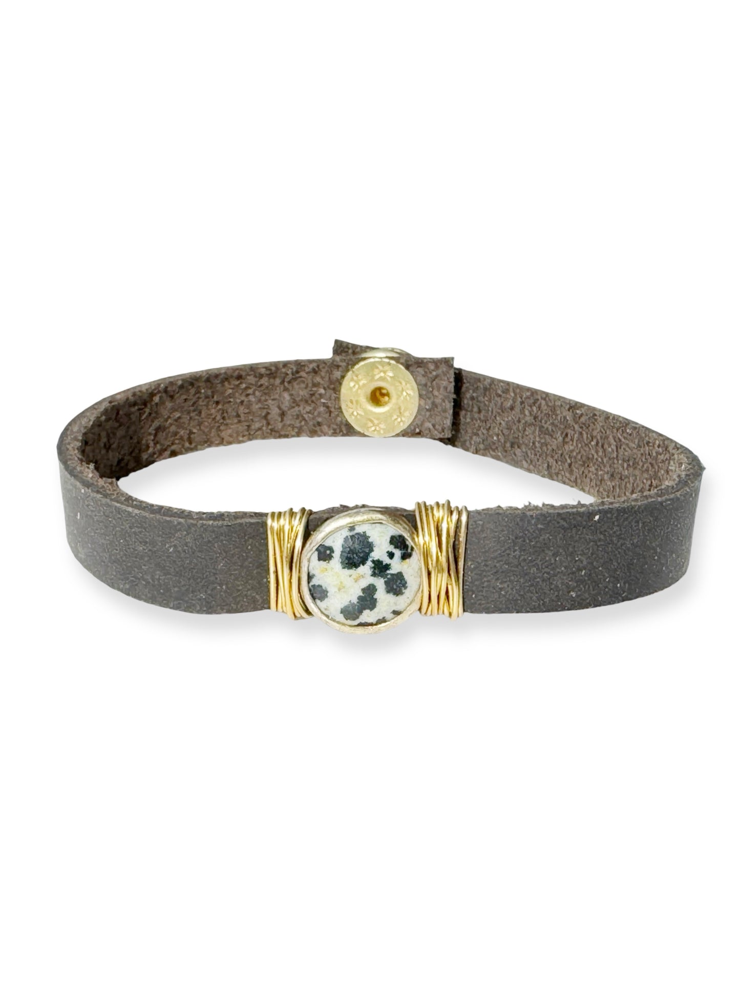 Gold Stone Single Leather Bracelet