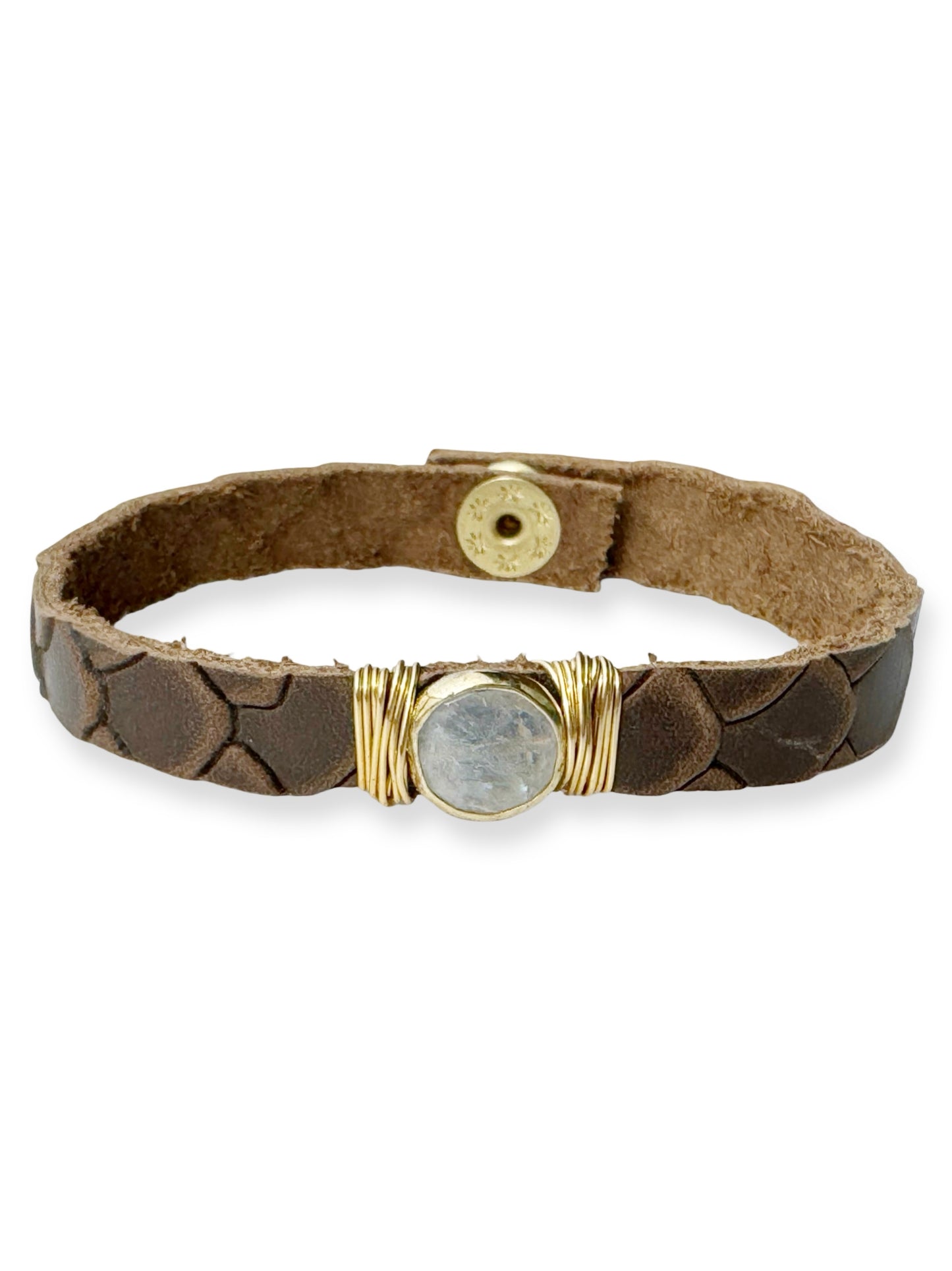 Gold Stone Single Leather Bracelet