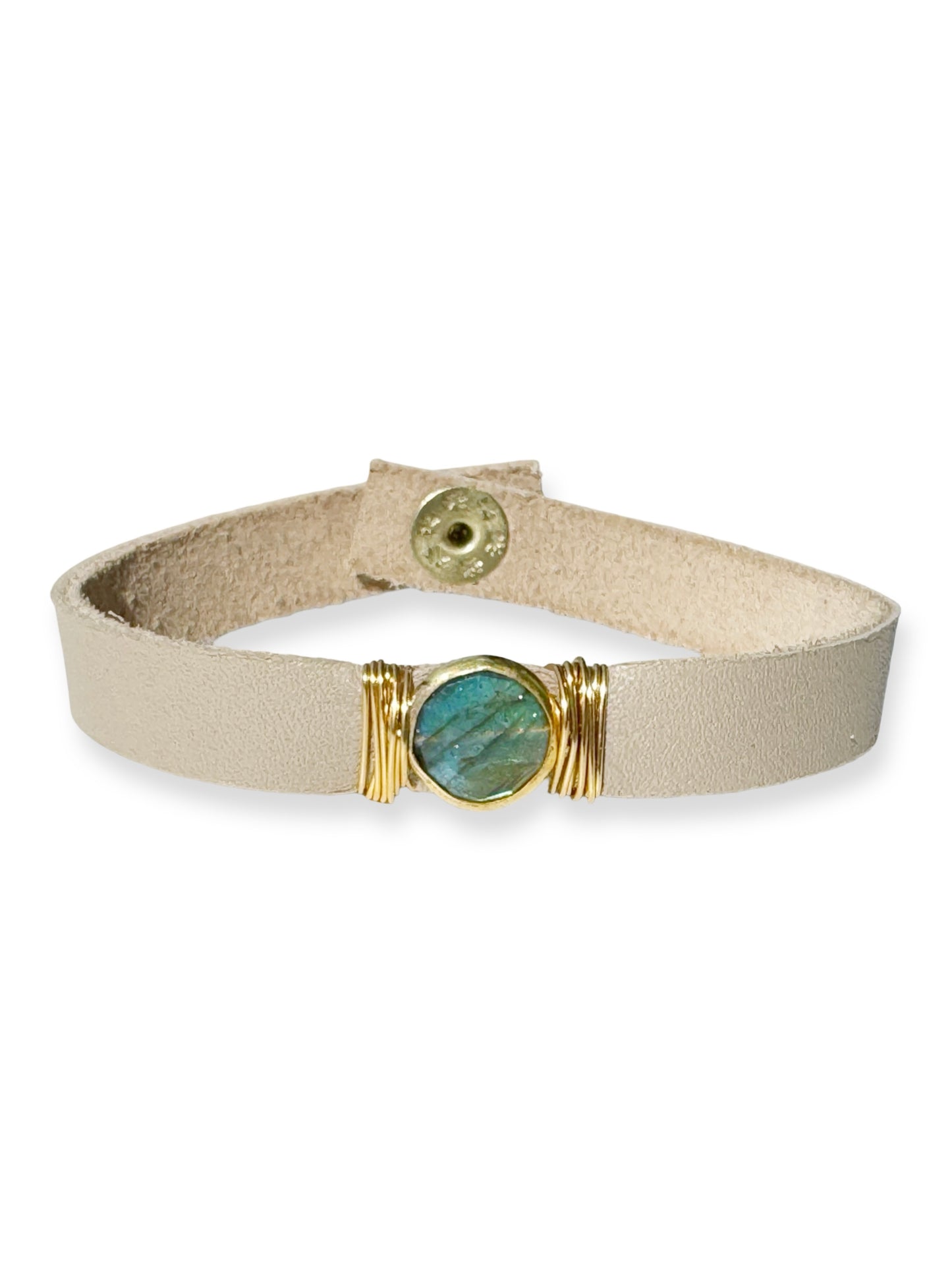 Gold Stone Single Leather Bracelet