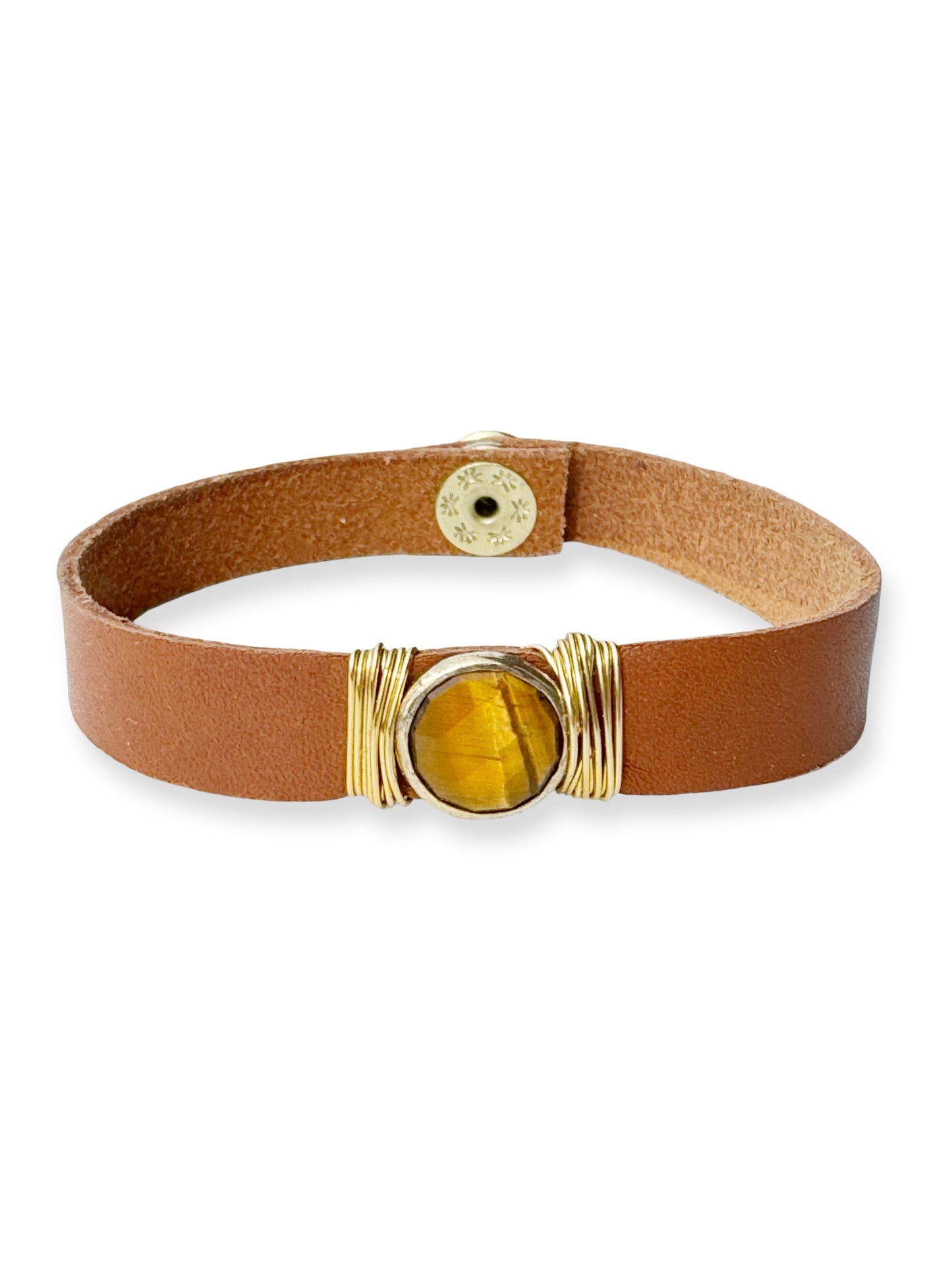 Gold Stone Single Leather Bracelet