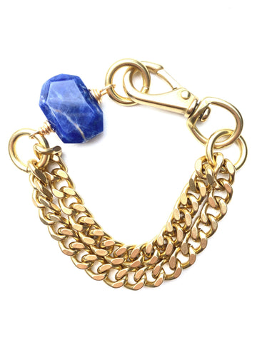 Chunky Brass Chain Bracelet- Lapis Lazuli