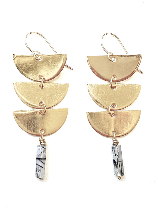 Fan Earrings- Dendritic White Opal