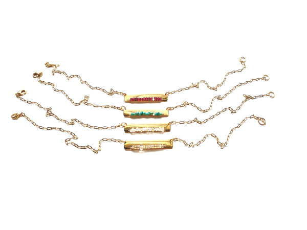 Gold Bar Necklace- Garnet