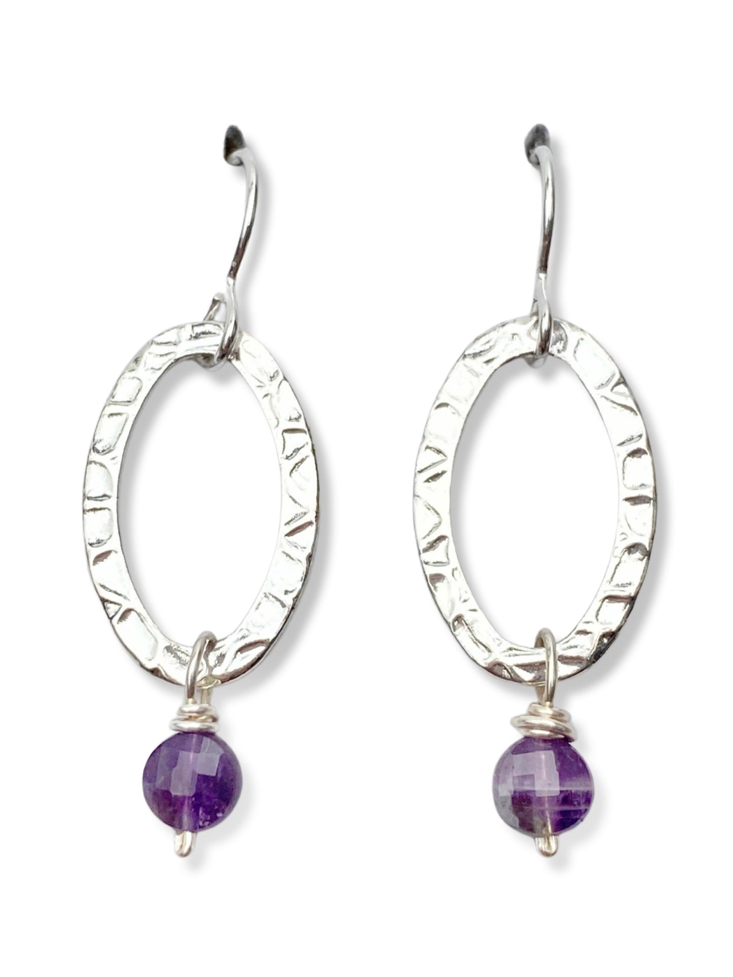 Oval Earrings- Silver- Amethyst