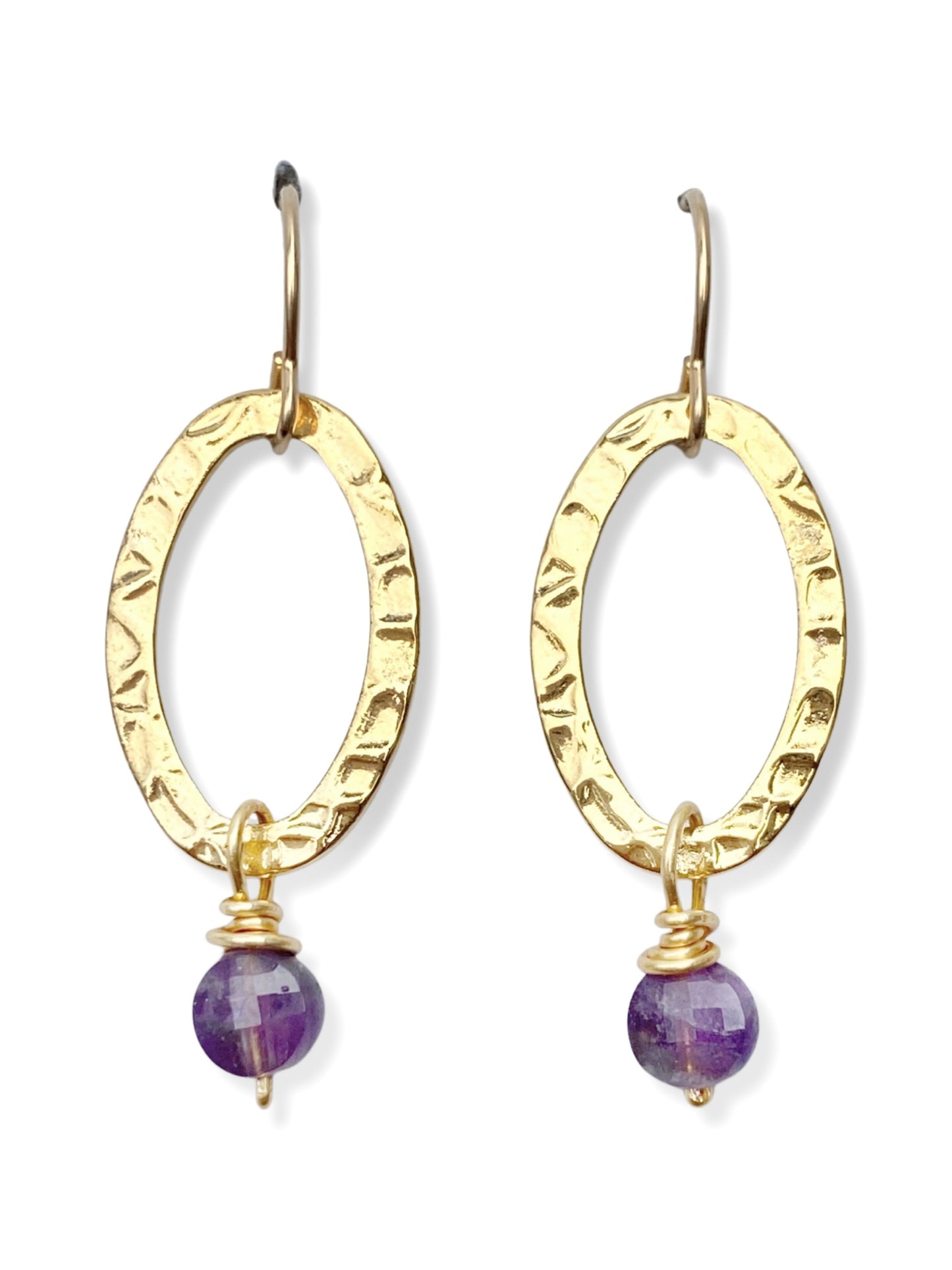 Oval Earrings- Gold- Amethyst