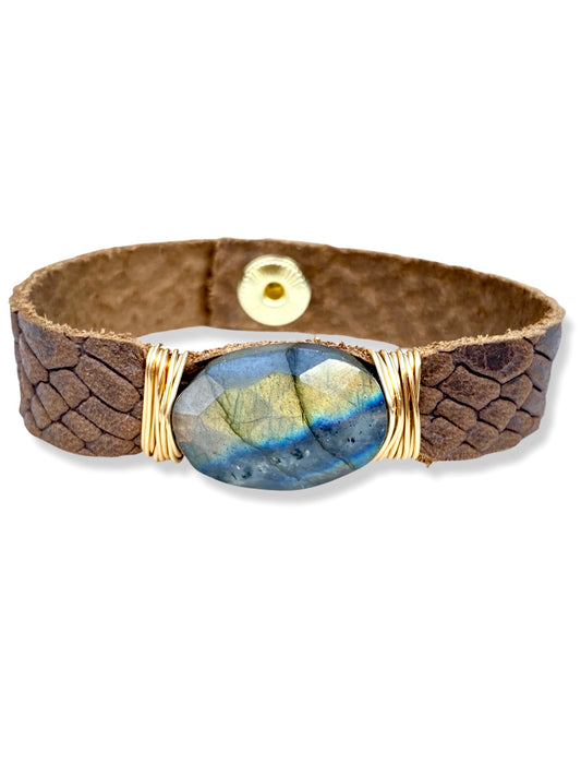 Leather Snap Bracelet- Labradorite