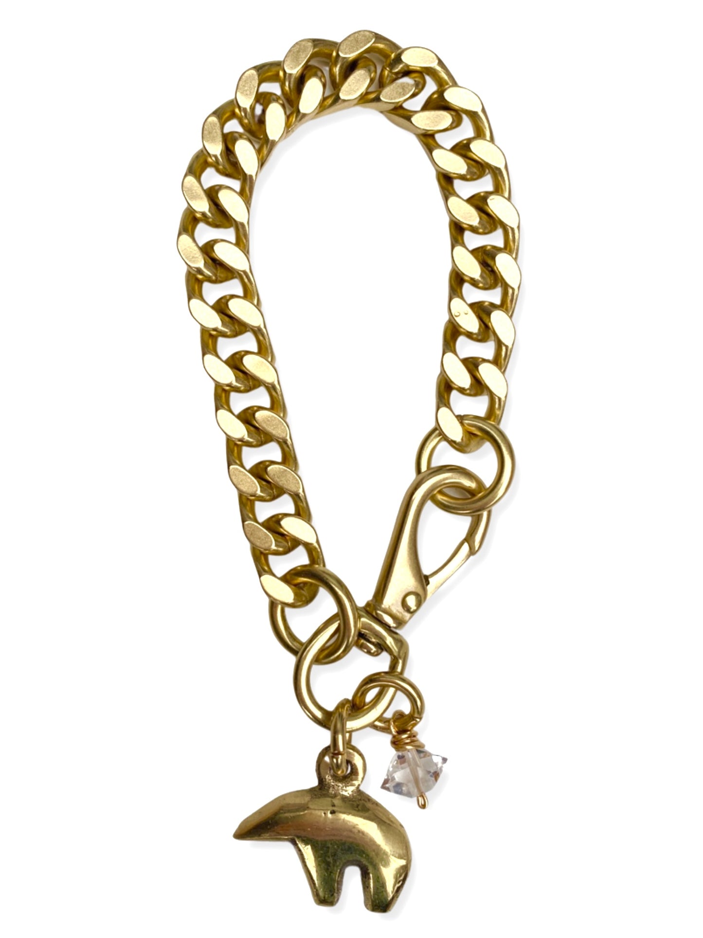 Chunky Brass Chain Bracelet- Curb Chain w/ Bear