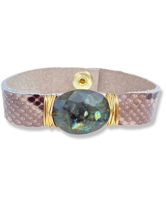 Leather Snap Bracelet- Labradorite