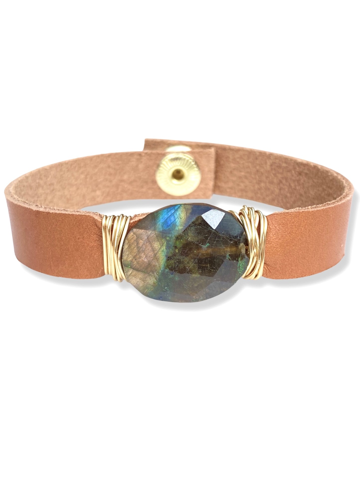 Leather Snap Bracelet- Labradorite