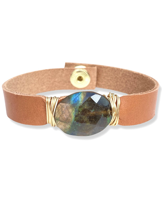 Leather Snap Bracelet- Labradorite