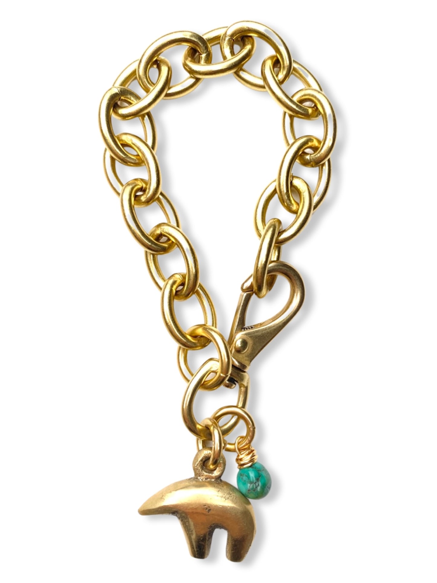 Chunky Brass Chain Bracelet- Oval Chain w/ Bear