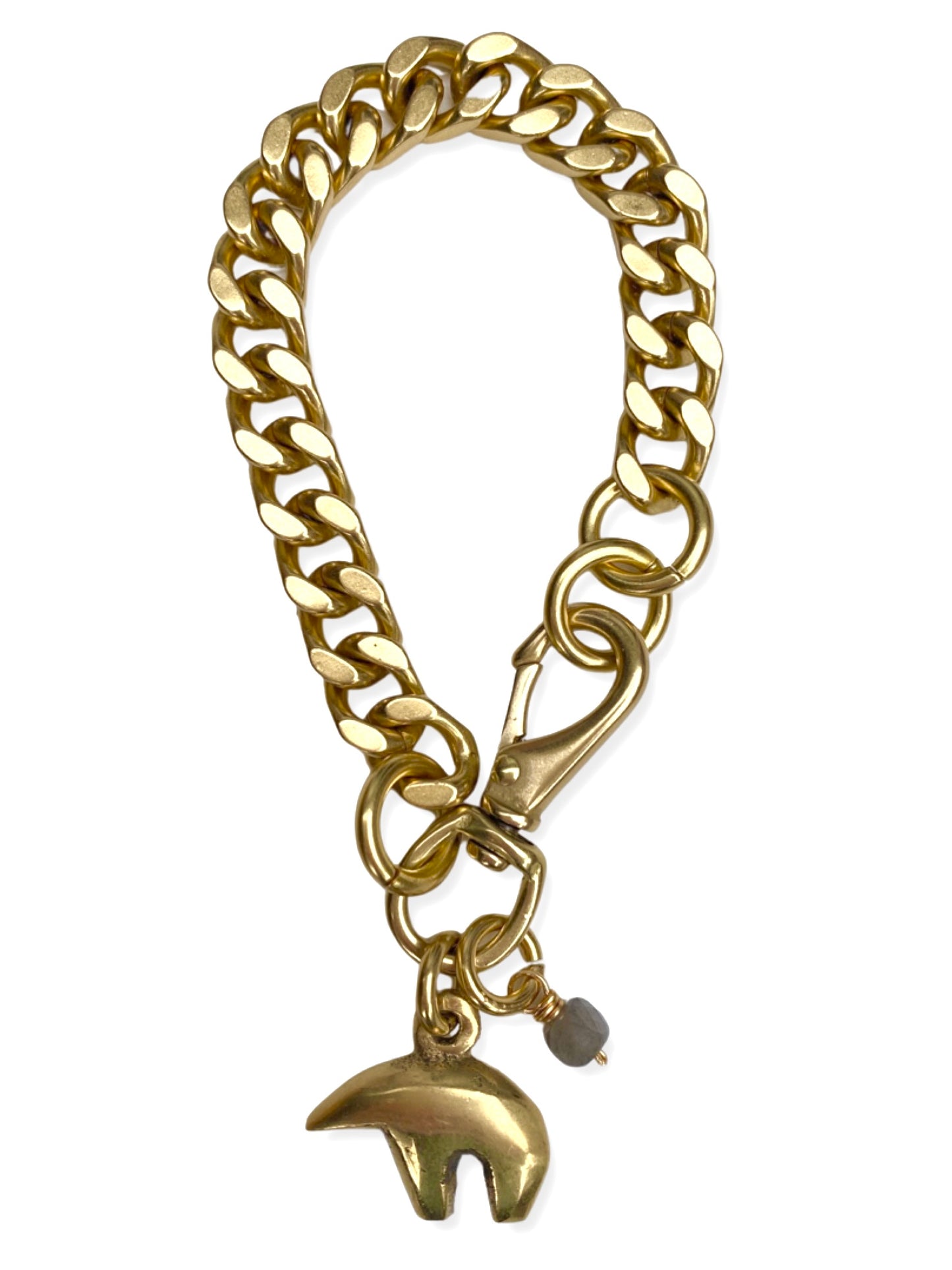 Chunky Brass Chain Bracelet- Curb Chain w/ Bear