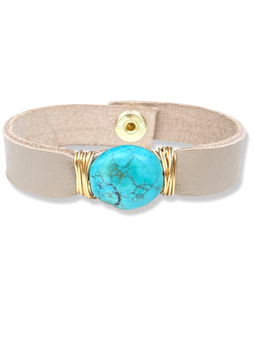 Leather Snap Bracelet- Turquoise