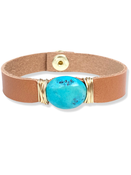Leather Snap Bracelet- Turquoise