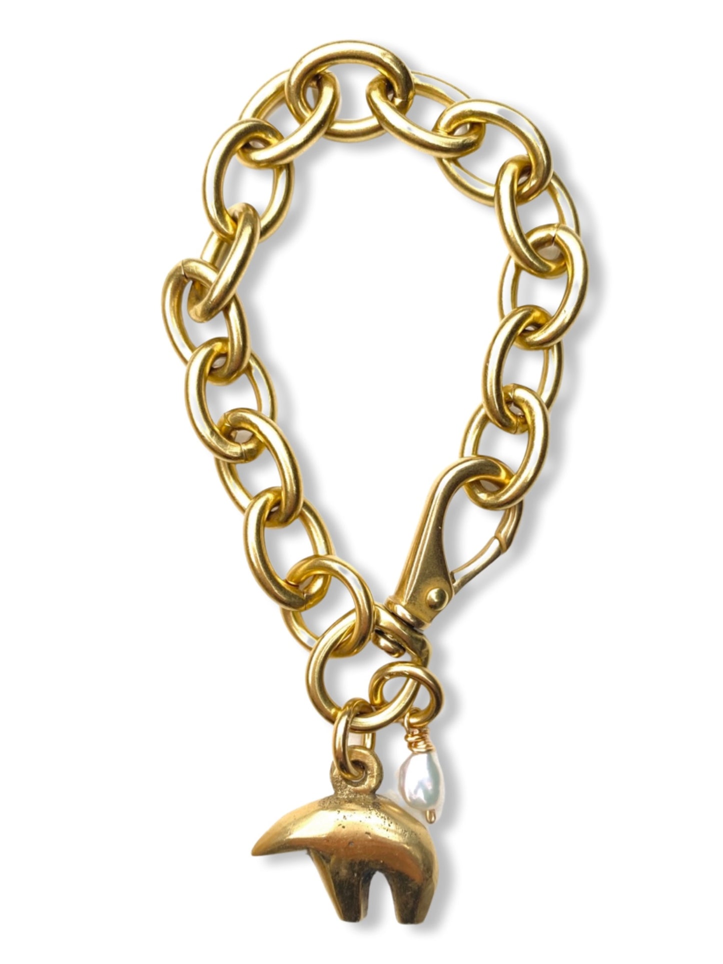 Chunky Brass Chain Bracelet- Oval Chain w/ Bear