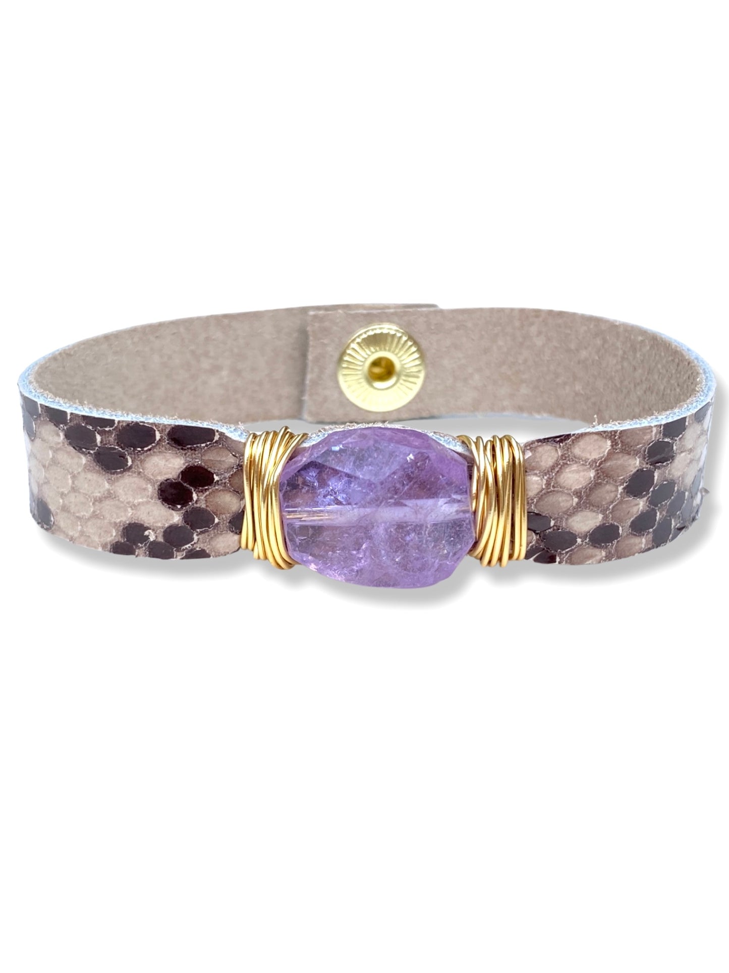 Leather Snap Bracelet- Amethyst