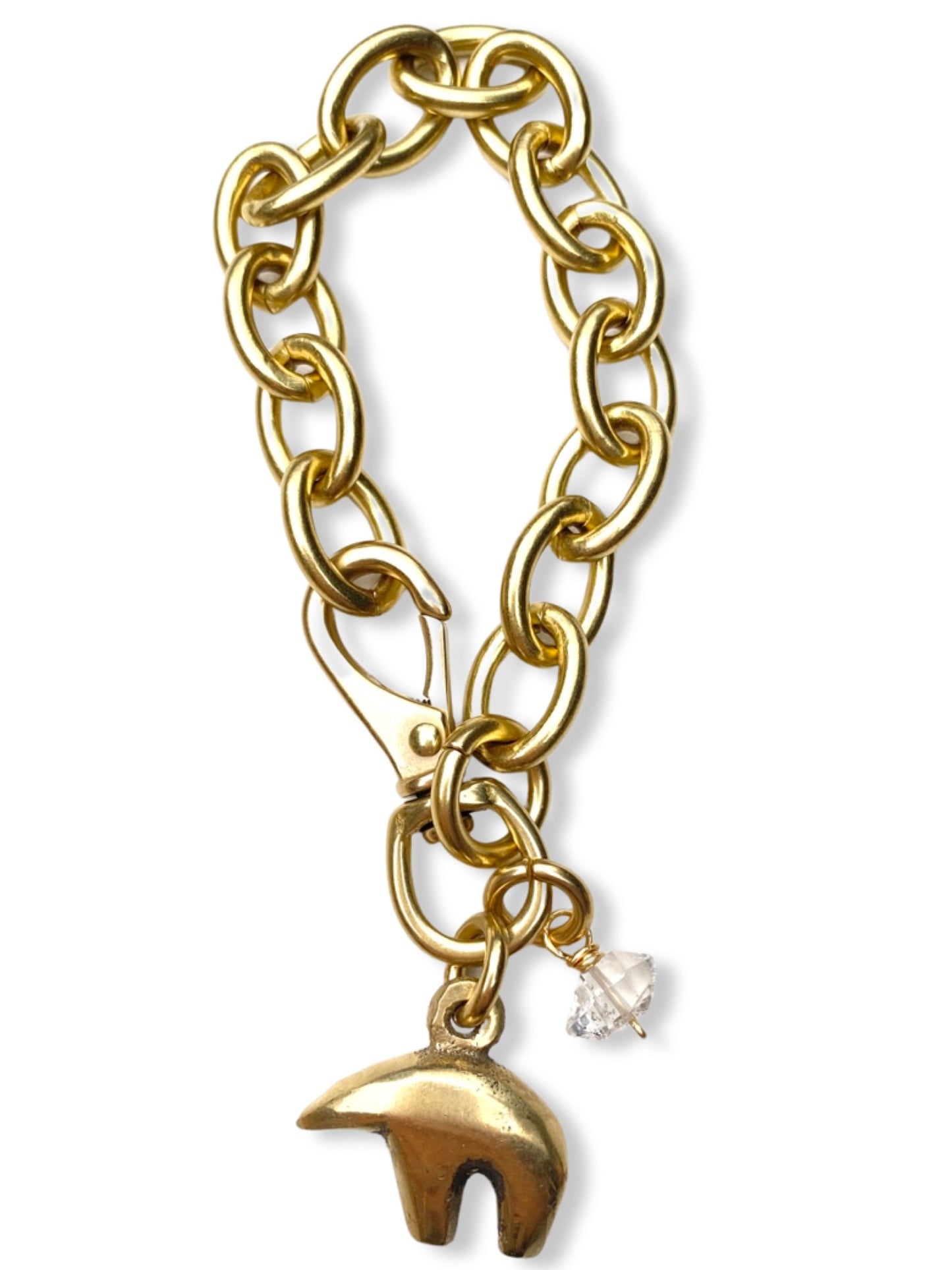 Chunky Brass Chain Bracelet- Oval Chain w/ Bear