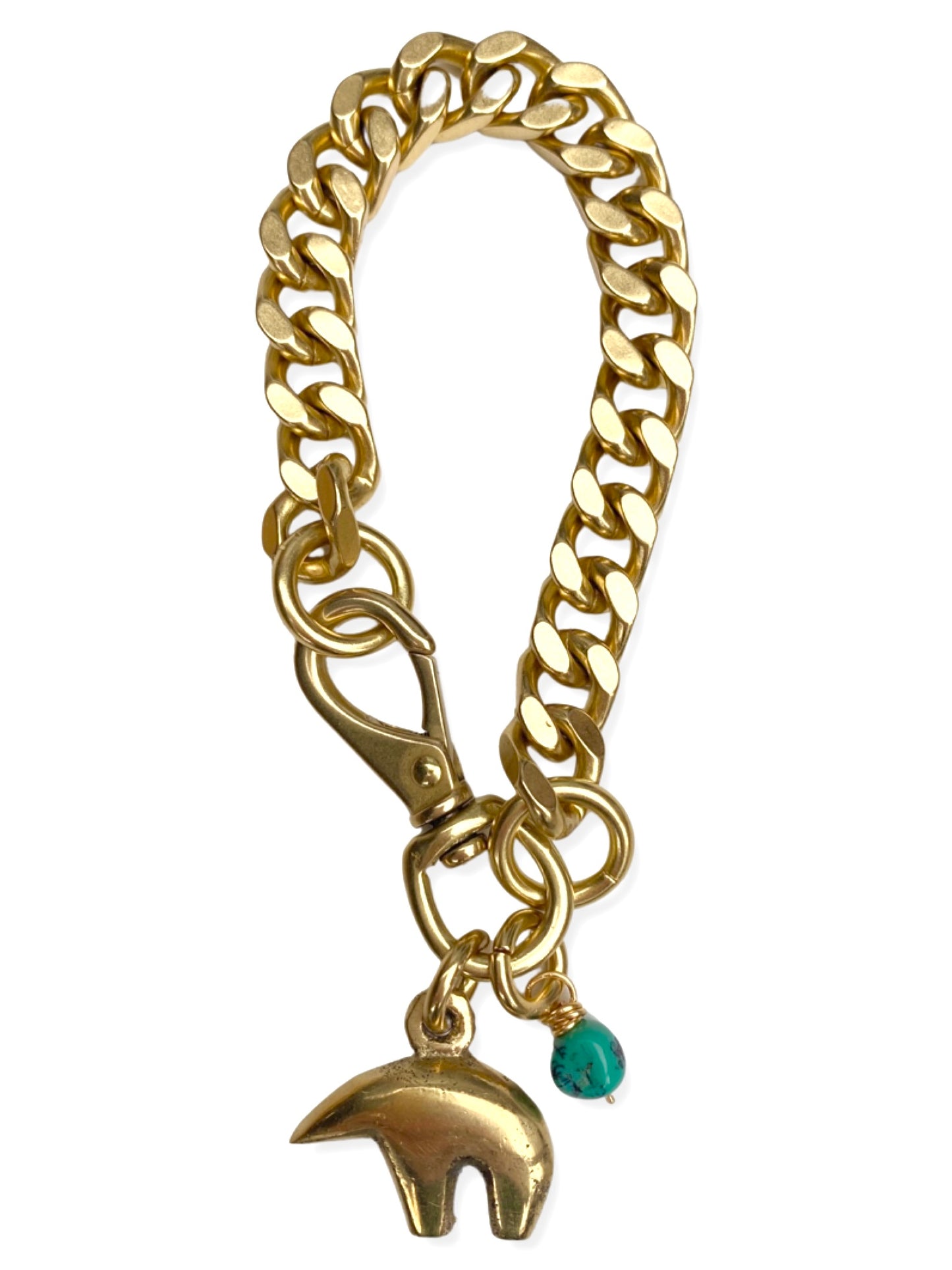 Chunky Brass Chain Bracelet- Curb Chain w/ Bear