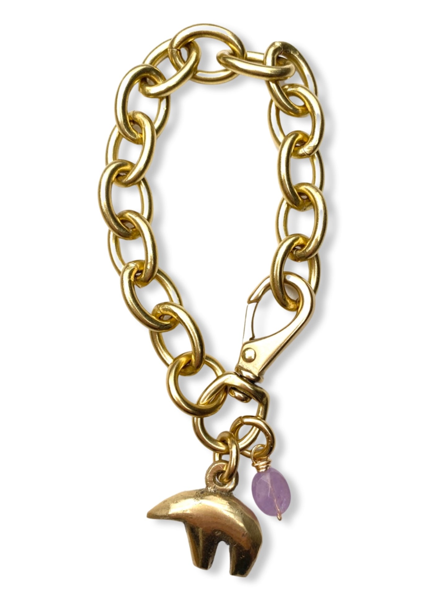 Chunky Brass Chain Bracelet- Oval Chain w/ Bear