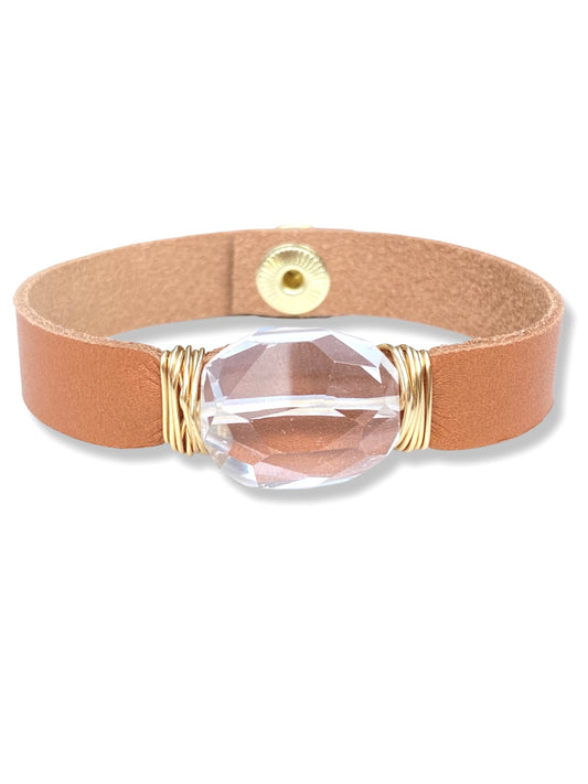 Leather Snap Bracelet- Quartz