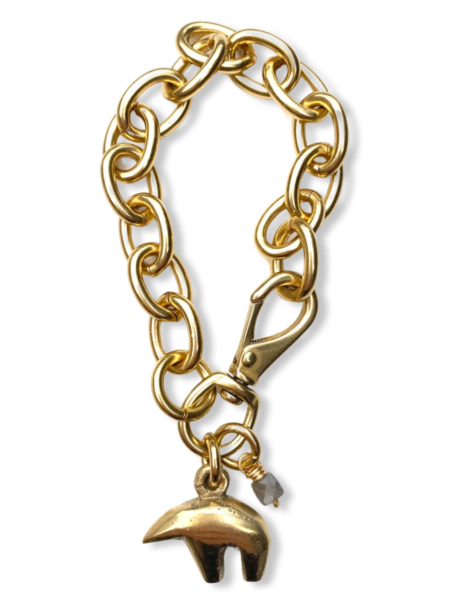 Chunky Brass Chain Bracelet- Oval Chain w/ Bear