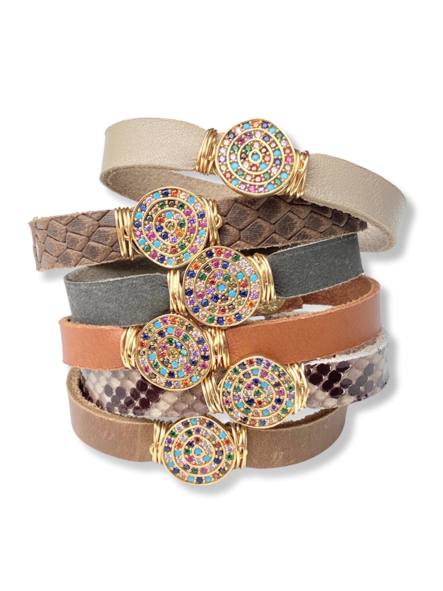 Leather Pave Stacker- Rainbow