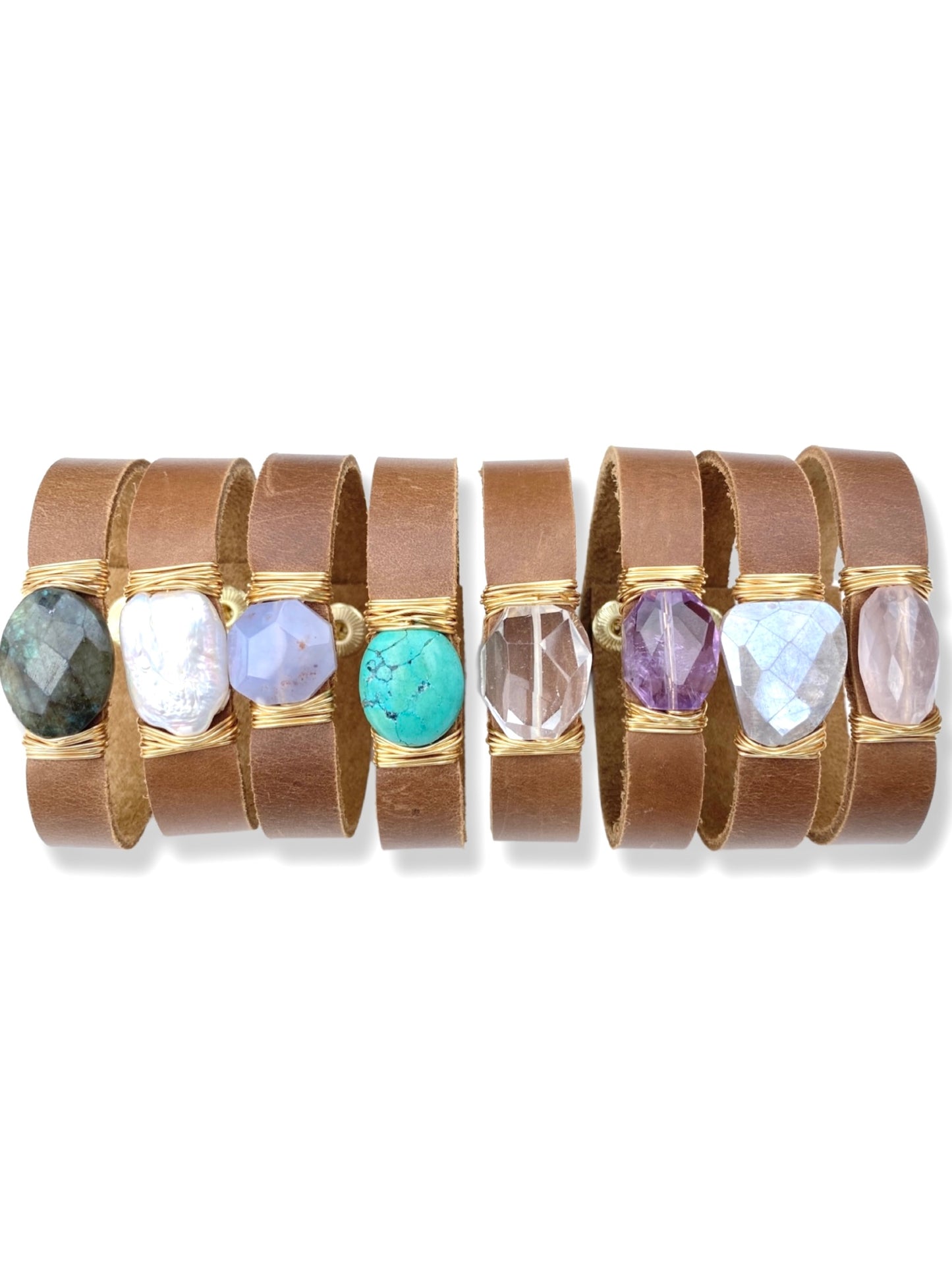 Leather Snap Bracelet- Pearl
