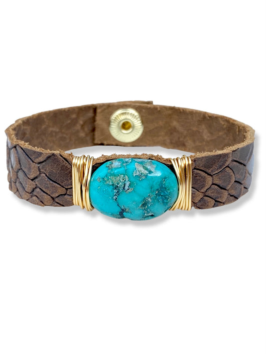 Leather Snap Bracelet- Turquoise