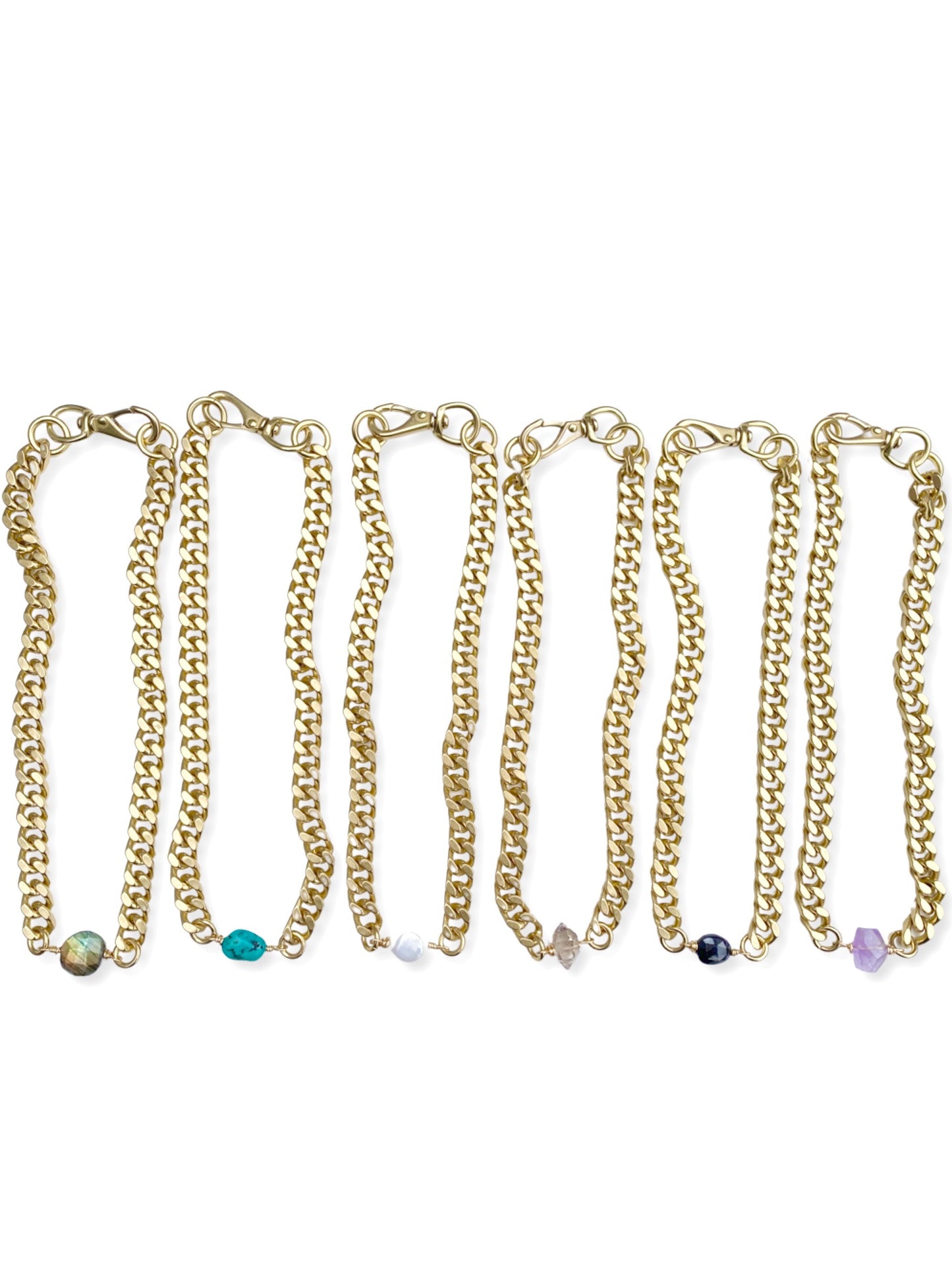 Chunky Brass Chain Necklace- Curb Chain w/ Amethyst