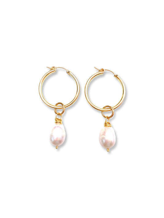 Medium Hoop Earrings- Pearl