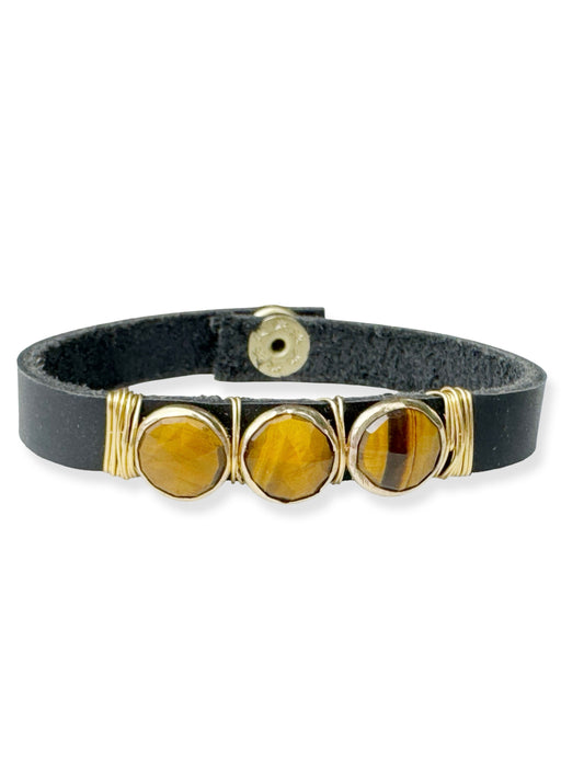 Gold Stone Triple Leather Bracelet